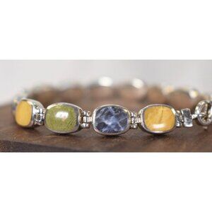 Vintage Taxco Mexico Sterling Silver Multi-Stone Link Bracelet - Southwestern